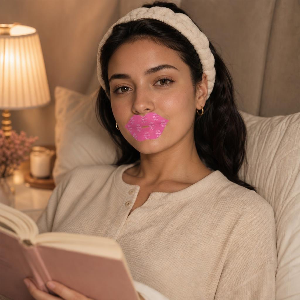 Mujer con el parche de colágeno puesto en su rutina de noche